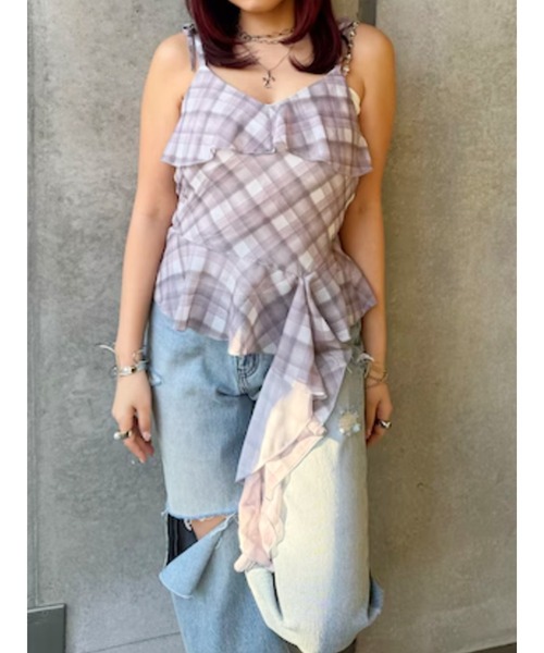 EVRIS（エヴリス）の「チェックシフォントップス（キャミソール・レディース・イエロー/ピンク/ブルー・FREE）」の6枚目の写真