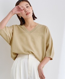 basementonline Vネックオーバーニット　ベージュ 五分袖】Vネックニット ベージュ | ONLY ONLINE STORE