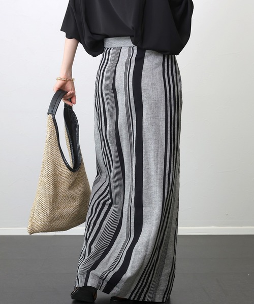 Aletta vita（アレッタビータ）の「コットンリネンランダムストライプラップスカート（スカート・レディース・ブラック・FREE）」の8枚目の写真