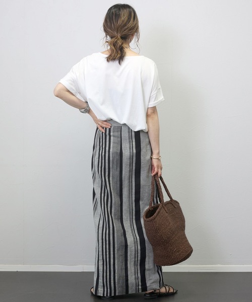 Aletta vita（アレッタビータ）の「コットンリネンランダムストライプラップスカート（スカート・レディース・ブラック・FREE）」の19枚目の写真
