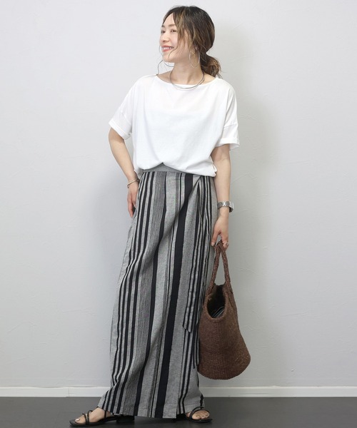 Aletta vita（アレッタビータ）の「コットンリネンランダムストライプラップスカート（スカート・レディース・ブラック・FREE）」の18枚目の写真
