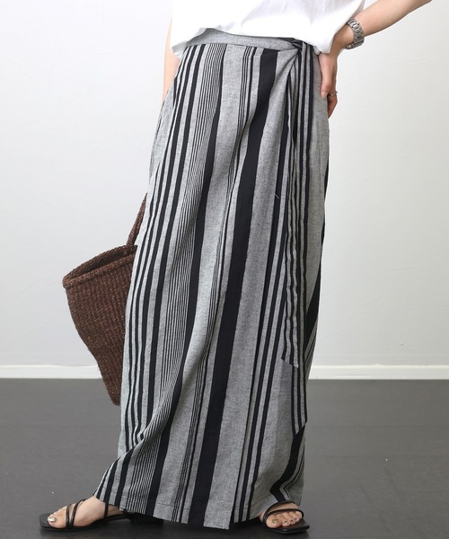 Aletta vita（アレッタビータ）の「コットンリネンランダムストライプラップスカート（スカート・レディース・ブラック・FREE）」の20枚目の写真