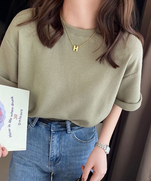 SallyLunn(サリーラン)の「【毎日着たい】ゆるシルエット半袖トップス(Tシャツ/カットソー・レディース・アイボリー/カーキ/ブラック・LARGE/MEDIUM)」の3枚目の写真