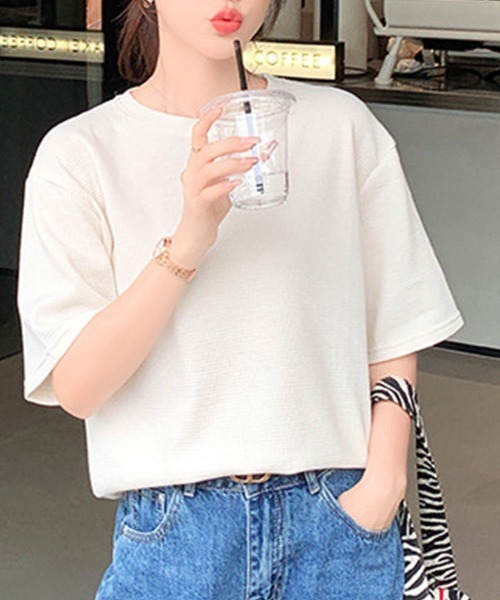 SallyLunn(サリーラン)の「【毎日着たい】ゆるシルエット半袖トップス(Tシャツ/カットソー・レディース・アイボリー/カーキ/ブラック・LARGE/MEDIUM)」の4枚目の写真