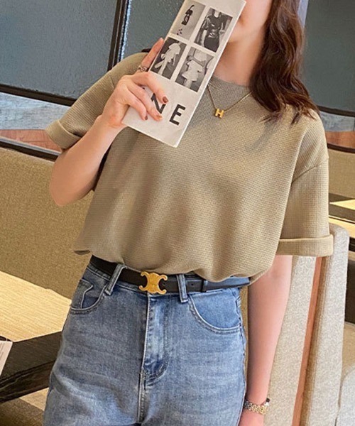 SallyLunn(サリーラン)の「【毎日着たい】ゆるシルエット半袖トップス(Tシャツ/カットソー・レディース・アイボリー/カーキ/ブラック・LARGE/MEDIUM)」の6枚目の写真