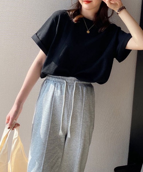 SallyLunn(サリーラン)の「【毎日着たい】ゆるシルエット半袖トップス(Tシャツ/カットソー・レディース・アイボリー/カーキ/ブラック・LARGE/MEDIUM)」の9枚目の写真