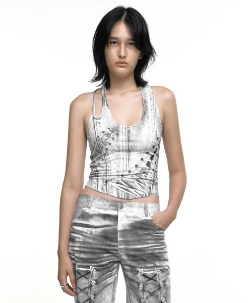 セール】NACHE/ナチェ/RACE UP PRINTED SLEEVELESS（タンク