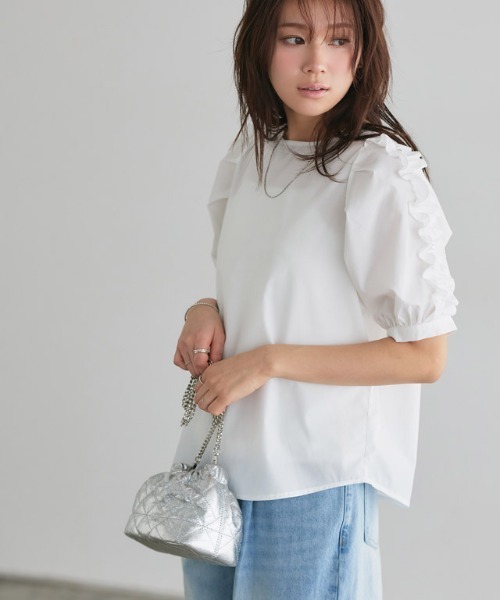 Pierrot（ピエロ）の「袖パールデザインフリルトップス（Tシャツ/カットソー・レディース・オフホワイト/ネイビー・M/L）」の20枚目の写真