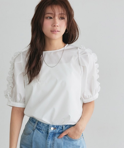 Pierrot（ピエロ）の「袖パールデザインフリルトップス（Tシャツ/カットソー・レディース・オフホワイト/ネイビー・M/L）」の22枚目の写真
