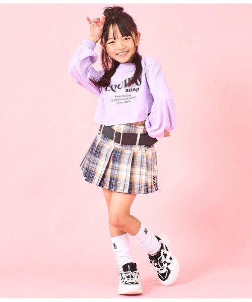 ANAP kids(アナップキッズ)の「袖リブクロップド丈プリントロングTシャツ(Tシャツ/カットソー・キッズ・ラベンダー/サックスブルー/オフホワイト・130cm/120cm/110cm)」の13枚目の写真