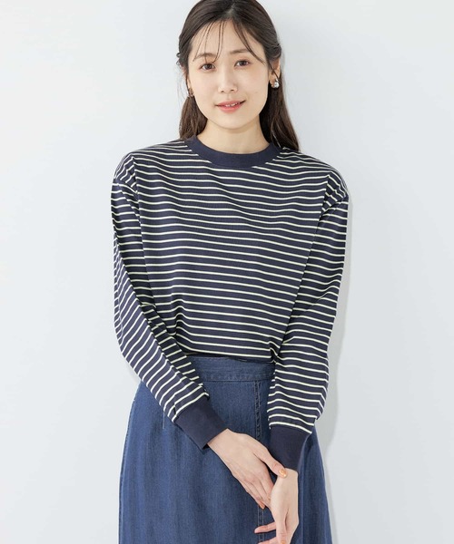 Petit Honfleur(プチオンフルール)の「【2025春夏】ボーダープルオーバー(Tシャツ/カットソー・レディース・ホワイト/ネイビー・M/L)」の2枚目の写真