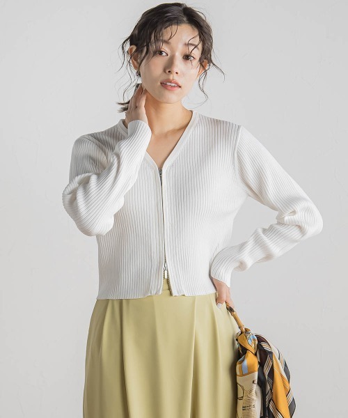 Droite lautreamont(ドロワットロートレアモン)の「ダブルZIP Vカーデ≪手洗い可能≫(カーディガン/ボレロ・レディース・ネイビー/オフホワイト/ピンク・M)」の6枚目の写真