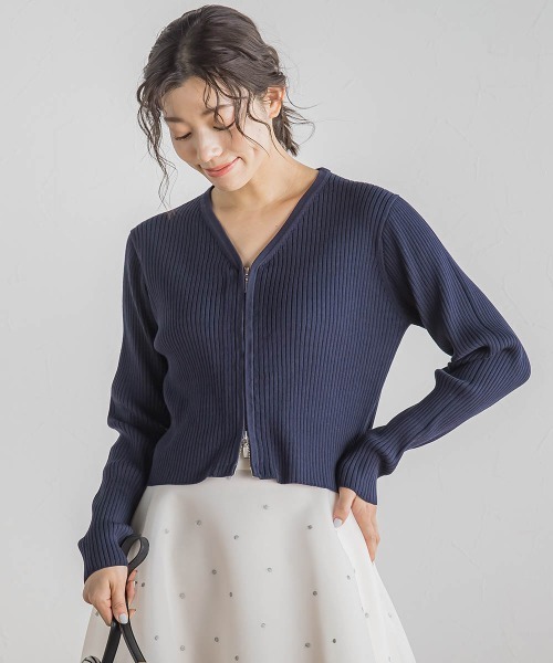 Droite lautreamont(ドロワットロートレアモン)の「ダブルZIP Vカーデ≪手洗い可能≫(カーディガン/ボレロ・レディース・ネイビー/オフホワイト/ピンク・M)」の18枚目の写真
