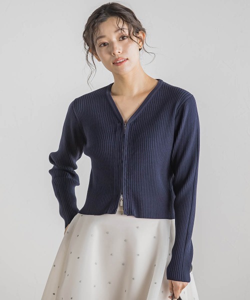 Droite lautreamont(ドロワットロートレアモン)の「ダブルZIP Vカーデ≪手洗い可能≫(カーディガン/ボレロ・レディース・ネイビー/オフホワイト/ピンク・M)」の20枚目の写真
