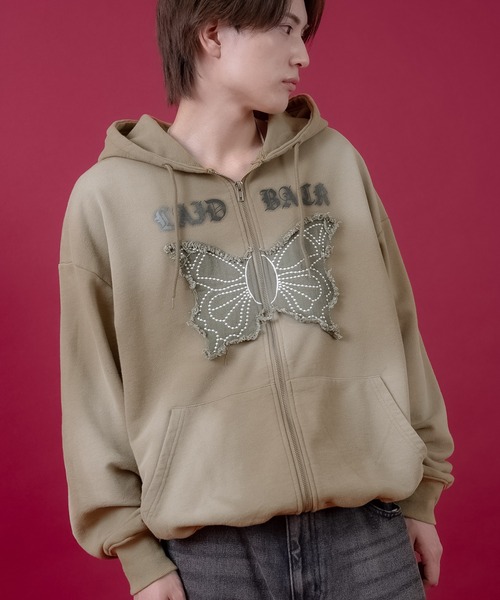 improves（インプローブス）の「バタフライ刺しゅう スウェット ジップパーカー（パーカー・メンズ・ブラック/カーキ/ワイン・LARGE/MEDIUM）」の3枚目の写真