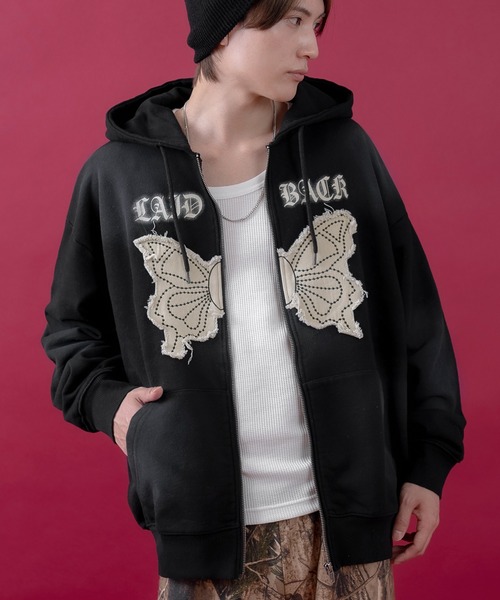 improves（インプローブス）の「バタフライ刺しゅう スウェット ジップパーカー（パーカー・メンズ・ブラック/カーキ/ワイン・LARGE/MEDIUM）」の2枚目の写真