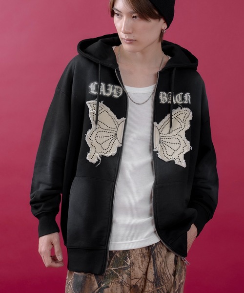 improves（インプローブス）の「バタフライ刺しゅう スウェット ジップパーカー（パーカー・メンズ・ブラック/カーキ/ワイン・LARGE/MEDIUM）」の4枚目の写真