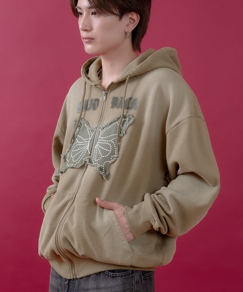 improves（インプローブス）の「バタフライ刺しゅう スウェット ジップパーカー（パーカー・メンズ・ブラック/カーキ/ワイン・LARGE/MEDIUM）」の9枚目の写真