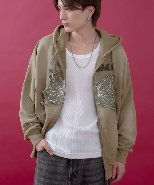 improves（インプローブス）の「バタフライ刺しゅう スウェット ジップパーカー（パーカー・メンズ・ブラック/カーキ/ワイン・LARGE/MEDIUM）」の10枚目の写真