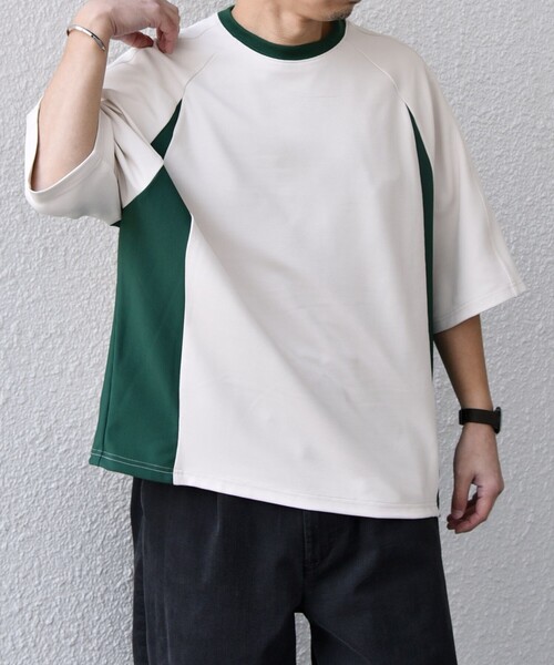 SHIPS any(シップス エニィ)の「SHIPS any:〈洗濯機可能〉リブ パネル スポーティー ジャージー Tシャツ◇(Tシャツ/カットソー・メンズ・ベージュ/ブラック/グレー・SMALL/MEDIUM/LARGE)」の3枚目の写真