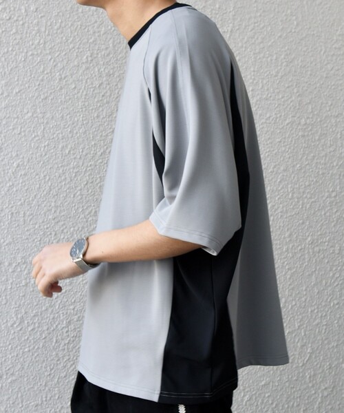 SHIPS any(シップス エニィ)の「SHIPS any:〈洗濯機可能〉リブ パネル スポーティー ジャージー Tシャツ◇(Tシャツ/カットソー・メンズ・ベージュ/ブラック/グレー・SMALL/MEDIUM/LARGE)」の2枚目の写真