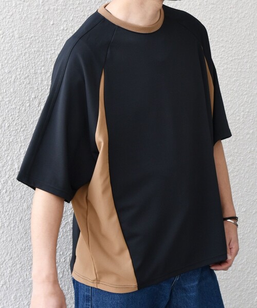 SHIPS any(シップス エニィ)の「SHIPS any:〈洗濯機可能〉リブ パネル スポーティー ジャージー Tシャツ◇(Tシャツ/カットソー・メンズ・ベージュ/ブラック/グレー・SMALL/MEDIUM/LARGE)」の1枚目の写真