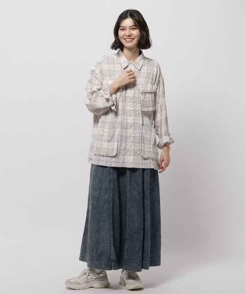 niko and...(ニコアンド)の「ミリタリーシアーチェックシャツ(シャツ/ブラウス・レディース・ピンク/ネイビー/オフホワイト/イエロー・FREE)」の9枚目の写真