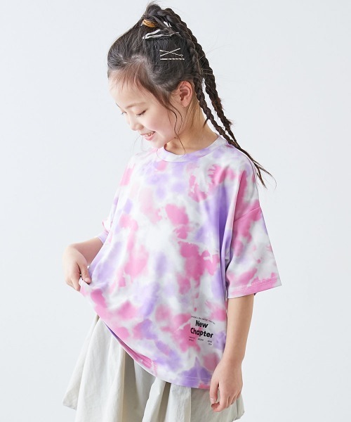 devirock(デビロック)の「【涼感 サラッとメッシュ】タイダイTシャツ(Tシャツ/カットソー・キッズ・グレー/ピンク/パープル/オレンジ/グリーン系/パープル系/ブルーグレー・100cm/110cm/120cm/130cm/140cm/150cm/160cm)」の6枚目の写真