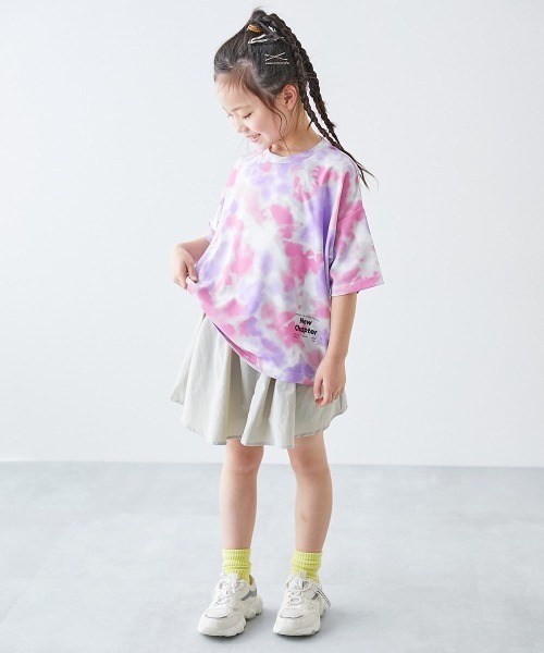 devirock(デビロック)の「【涼感 サラッとメッシュ】タイダイTシャツ(Tシャツ/カットソー・キッズ・グレー/ピンク/パープル/オレンジ/グリーン系/パープル系/ブルーグレー・100cm/110cm/120cm/130cm/140cm/150cm/160cm)」の9枚目の写真
