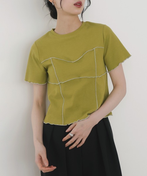 LIAN(リアン)の「メロービスチェラインTシャツ(Tシャツ/カットソー・レディース・アイボリー/ブラック/グリーン/モカ・FREE)」の4枚目の写真