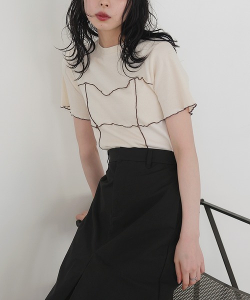 LIAN(リアン)の「メロービスチェラインTシャツ(Tシャツ/カットソー・レディース・アイボリー/ブラック/グリーン/モカ・FREE)」の7枚目の写真