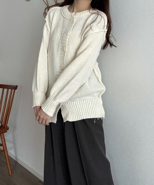 Cham.(チャム)の「アウトリンキングニットカーディガン(カーディガン/ボレロ・レディース・グリーン/ナチュラル・F)」の4枚目の写真