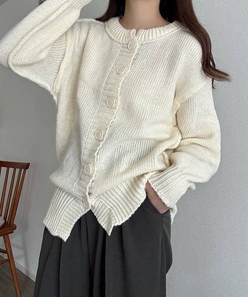 Cham.(チャム)の「アウトリンキングニットカーディガン(カーディガン/ボレロ・レディース・グリーン/ナチュラル・F)」の3枚目の写真