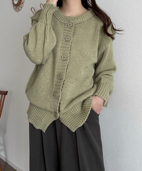 Cham.(チャム)の「アウトリンキングニットカーディガン(カーディガン/ボレロ・レディース・グリーン/ナチュラル・F)」の10枚目の写真