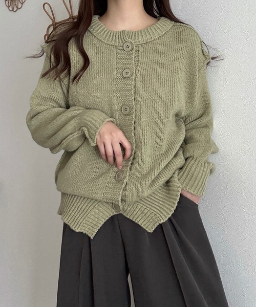 Cham.(チャム)の「アウトリンキングニットカーディガン(カーディガン/ボレロ・レディース・グリーン/ナチュラル・F)」の9枚目の写真