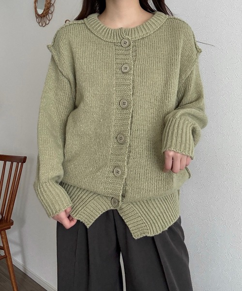 Cham.(チャム)の「アウトリンキングニットカーディガン(カーディガン/ボレロ・レディース・グリーン/ナチュラル・F)」の8枚目の写真