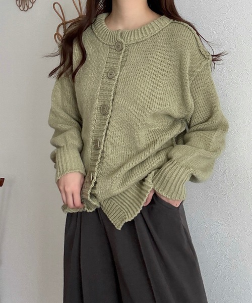 Cham.(チャム)の「アウトリンキングニットカーディガン(カーディガン/ボレロ・レディース・グリーン/ナチュラル・F)」の7枚目の写真