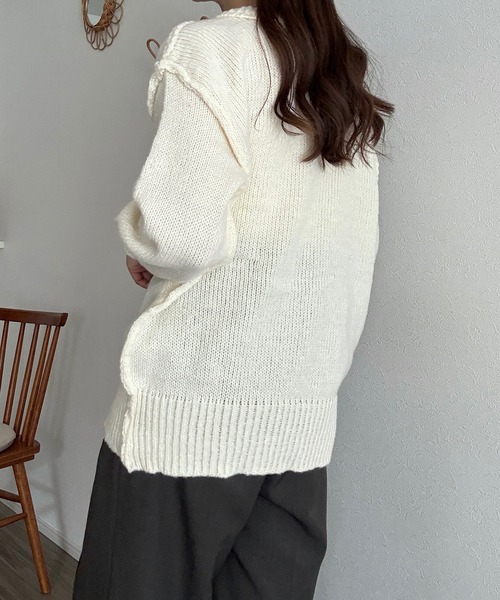 Cham.(チャム)の「アウトリンキングニットカーディガン(カーディガン/ボレロ・レディース・グリーン/ナチュラル・F)」の6枚目の写真