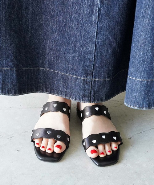 SESTO(セスト)の「ハート刺繍ウェーブストラップミュール(サンダル・レディース・ブラック・S/M/L/LL/3L)」の12枚目の写真