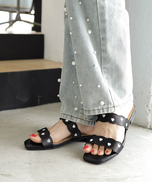 SESTO(セスト)の「ハート刺繍ウェーブストラップミュール(サンダル・レディース・ブラック・S/M/L/LL/3L)」の17枚目の写真