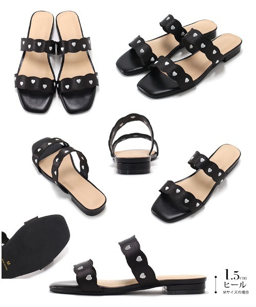 SESTO(セスト)の「ハート刺繍ウェーブストラップミュール(サンダル・レディース・ブラック・S/M/L/LL/3L)」の3枚目の写真