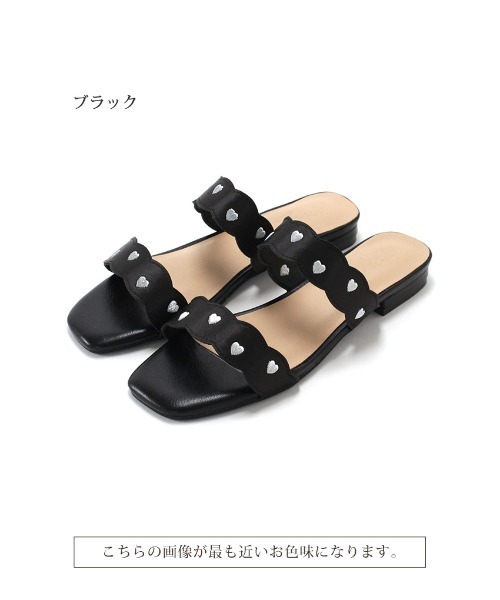 SESTO(セスト)の「ハート刺繍ウェーブストラップミュール(サンダル・レディース・ブラック・S/M/L/LL/3L)」の2枚目の写真