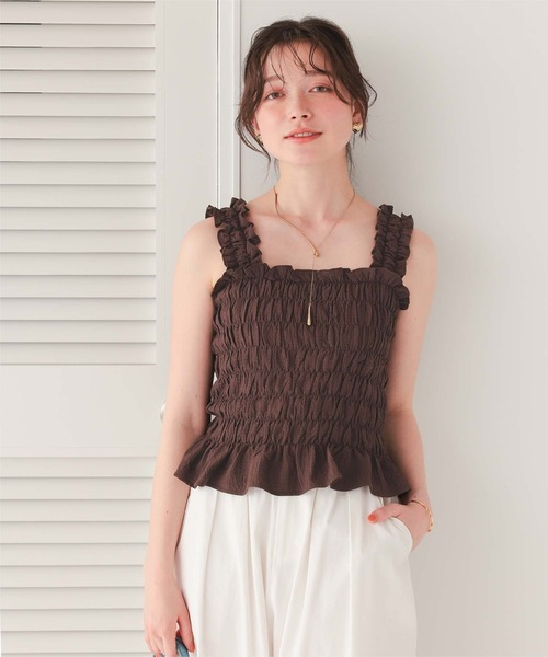 titivate（ティティベイト）の「シャーリングギャザートップス（Tシャツ/カットソー・レディース・ブラック系その他/ブラック/アイボリー/ブラウン・M/L）」の4枚目の写真