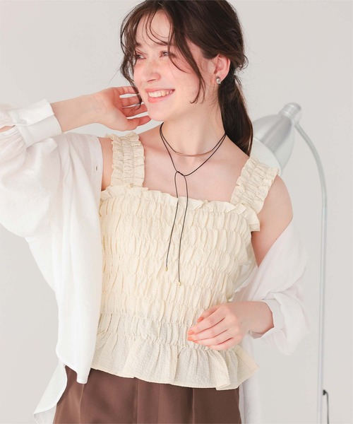 titivate（ティティベイト）の「シャーリングギャザートップス（Tシャツ/カットソー・レディース・ブラック系その他/ブラック/アイボリー/ブラウン・M/L）」の5枚目の写真