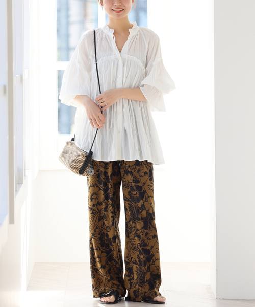 JOURNAL STANDARD relume(ジャーナルスタンダード レリューム)の「《追加》コットンボイルクリンクルフリルギャザーブラウス(シャツ/ブラウス・レディース・ブラック/ホワイト/イエロー・FREE)」の5枚目の写真