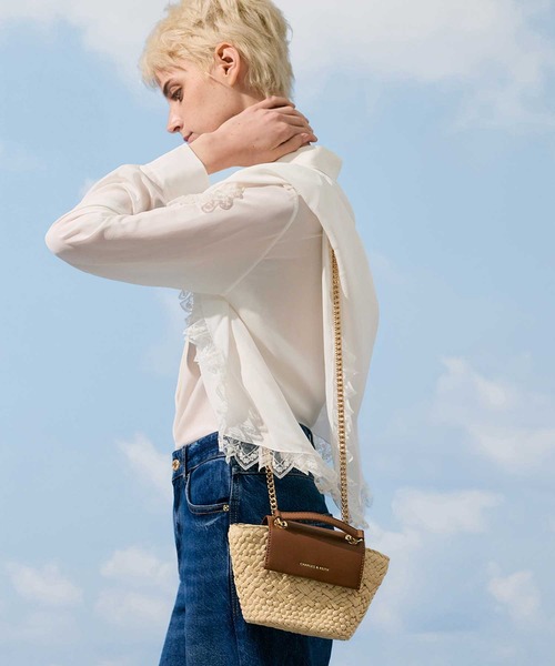 SAINT LAURENT チェーンストラップ ラフィアショルダーバッグ ネット限定】 SAINT LAURENT サンローラン ニキ ラフィア