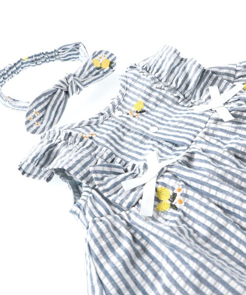 BRANSHES（ブランシェス）の「【おそろい/ベビー】レモン＆フラワー総柄刺しゅうヘアバンド（ヘアバンド・キッズ・オフホワイト/ラベンダー・FREE）」の5枚目の写真