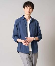 【累計1.3万枚販売/接触冷感/イージーケア】リネン混7分袖シャツ【洗える/ストレッチ/速乾】