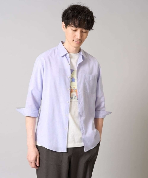 a.v.v（アーヴェヴェ）の「【累計1.3万枚販売/接触冷感/イージーケア】リネン混7分袖シャツ【洗える/ストレッチ/速乾】（シャツ/ブラウス・メンズ・ブルー/ピンク/ライラック/ネイビー・44/46/48/50/52）」の3枚目の写真