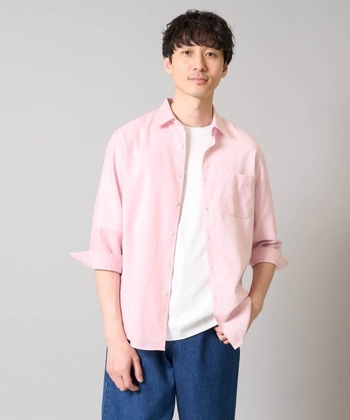 a.v.v（アーヴェヴェ）の「【累計1.3万枚販売/接触冷感/イージーケア】リネン混7分袖シャツ【洗える/ストレッチ/速乾】（シャツ/ブラウス・メンズ・ブルー/ピンク/ライラック/ネイビー・44/46/48/50/52）」の4枚目の写真